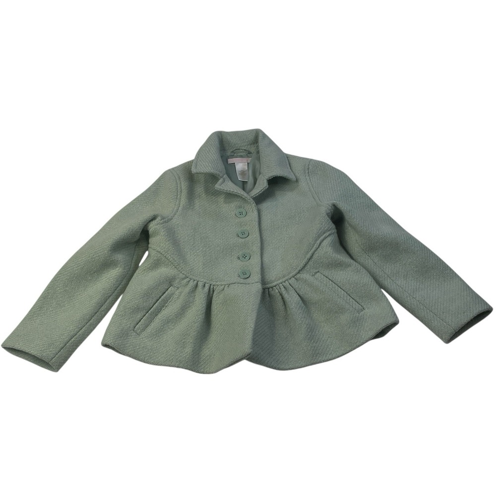 Janie and Jack Girls Wool Blend Peplum Coat Size 4-5 Green Tweed Button Front